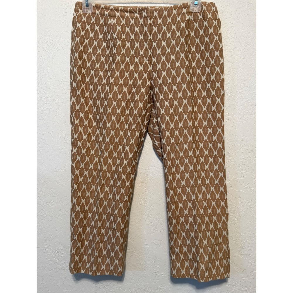 Liz Claiborne Petite Medium Tan White Leaf Jacquard Ankle Pants Straight Leg
